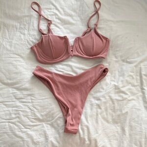 Pink Ribbed Bikini Set